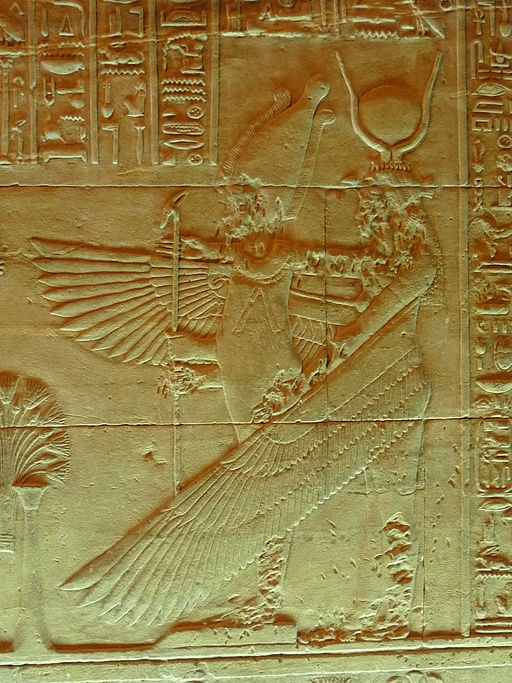 Osiris and Winged Isis, Isis Temple, Philae Island, Egypt. Photo by Remin.
